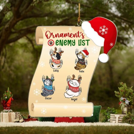 Personalized Naughty Cat Ornament, Enemy List Christmas Ornament, Gifts For Cat Moms, Cat Dads