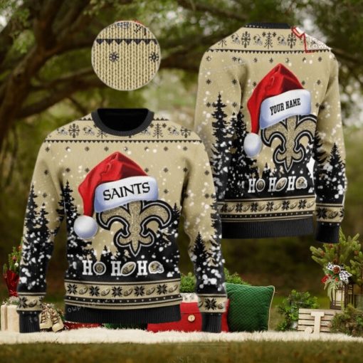 Personalized New Orleans Saint Symbol Wearing Santa Claus Hat Ho Ho Ho Christmas Ugly Sweater Party