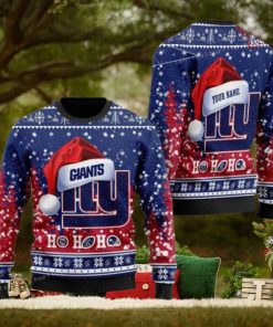 Personalized New York Giant Symbol Wearing Santa Claus Hat Ho Ho Ho Ugly Sweater For Woman