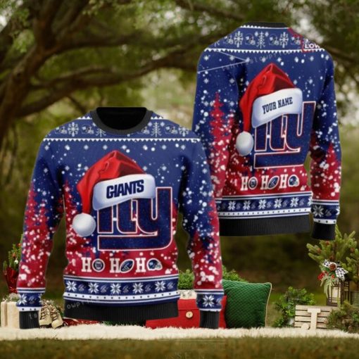 Personalized New York Giant Symbol Wearing Santa Claus Hat Ho Ho Ho Ugly Sweater For Woman