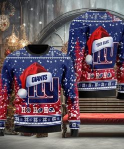 Personalized New York Giant Symbol Wearing Santa Claus Hat Ho Ho Ho Ugly Sweater For Woman