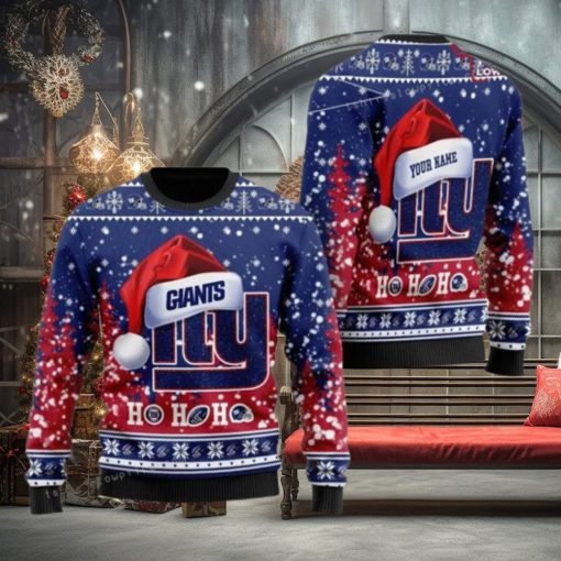 Personalized New York Giant Symbol Wearing Santa Claus Hat Ho Ho Ho Ugly Sweater For Woman