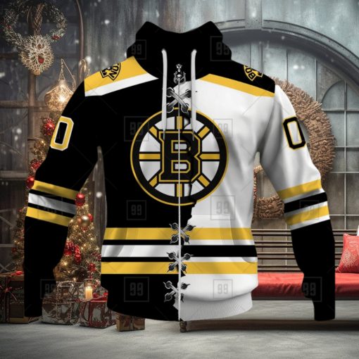 Personalized Nhl Boston Bruins Broken Mix Jersey Style Hoodie 3D