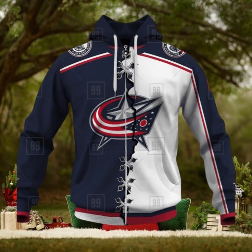 Personalized Nhl Columbus Blue Jackets Broken Mix Jersey Style Hoodie