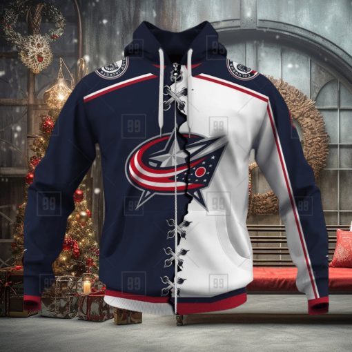 Personalized Nhl Columbus Blue Jackets Broken Mix Jersey Style Hoodie