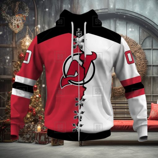 Personalized Nhl New Jersey Devils Broken Mix Jersey Style Hoodie 3D