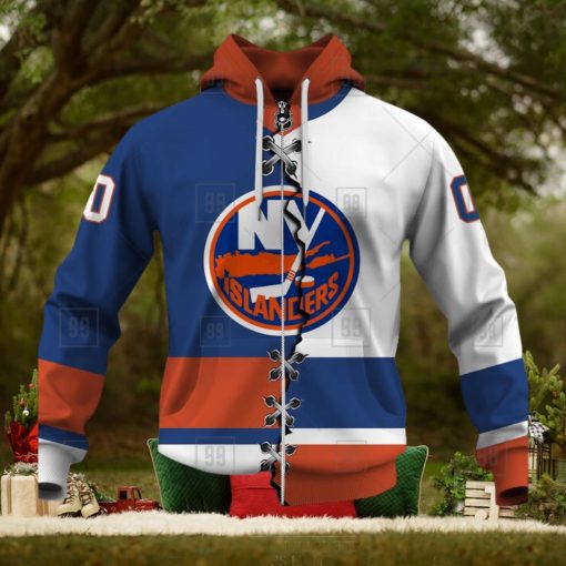 Personalized Nhl New York Islanders Broken Mix Jersey Style Hoodie 3D