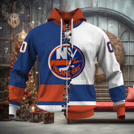 Personalized Nhl New York Islanders Broken Mix Jersey Style Hoodie 3D