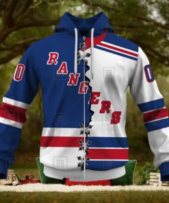 Personalized Nhl New York Rangers Broken Mix Jersey Style Hoodie