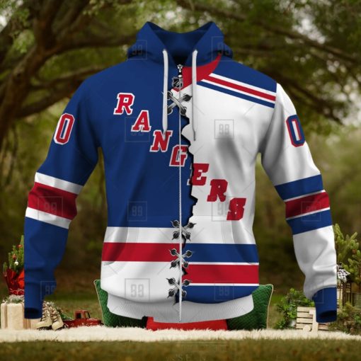 Personalized Nhl New York Rangers Broken Mix Jersey Style Hoodie