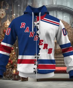 Personalized Nhl New York Rangers Broken Mix Jersey Style Hoodie