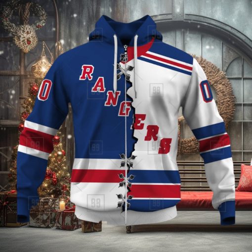 Personalized Nhl New York Rangers Broken Mix Jersey Style Hoodie