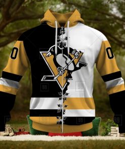 Personalized Nhl Pittsburgh Penguins Broken Mix Jersey Style Hoodie