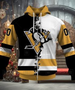 Personalized Nhl Pittsburgh Penguins Broken Mix Jersey Style Hoodie