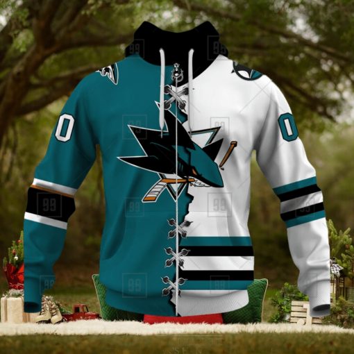 Personalized Nhl San Jose Sharks Broken Mix Jersey Style Hoodie