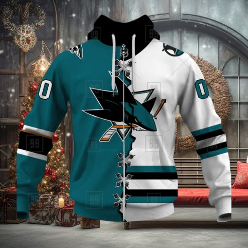 Personalized Nhl San Jose Sharks Broken Mix Jersey Style Hoodie