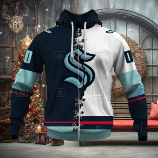 Personalized Nhl Seattle Kraken Broken Mix Jersey Style Hoodie 3D