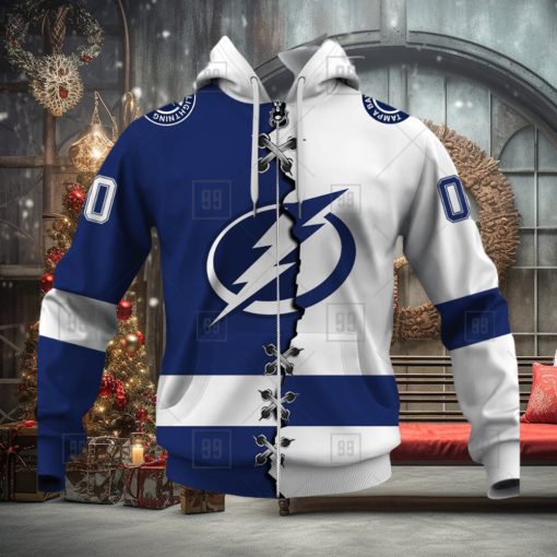 Personalized Nhl Tampa Bay Lightning Broken Mix Jersey Style Hoodie 3D