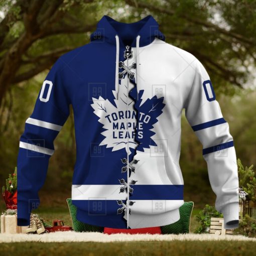 Personalized Nhl Toronto Maple Leafs Broken Mix Jersey Style Hoodie