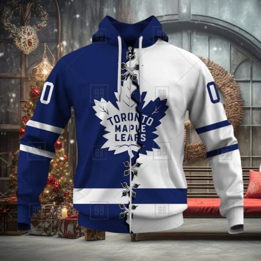 Personalized Nhl Toronto Maple Leafs Broken Mix Jersey Style Hoodie