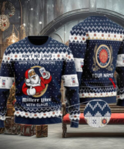 Personalized No Laws When Drinking Miller Lite With Claus Ugly Sweater