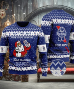 Personalized No Laws When Drinking Pabst Blue Ribbon With Claus Ugly Sweater