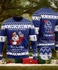 Personalized No Laws When Drinking Pabst Blue Ribbon With Claus Ugly Sweater