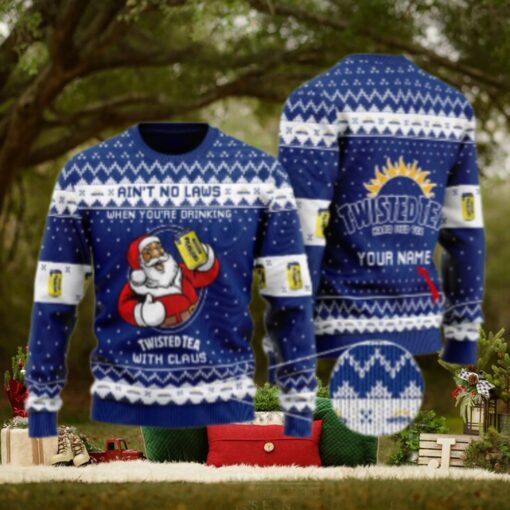 Personalized No Laws When Drinking Twisted Tea With Claus Ugly Sweater