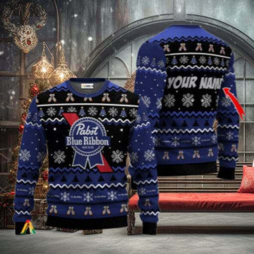 Personalized Pabst Blue Ribbon Holiday Cheer Ugly Sweater