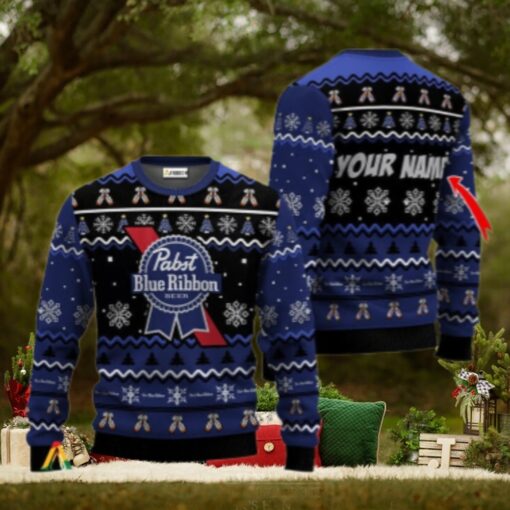 Personalized Pabst Blue Ribbon Holiday Cheer Ugly Sweater