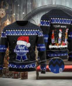 Personalized Pabst Blue Ribbon Santa Reindeer Snowflake Ugly Sweater