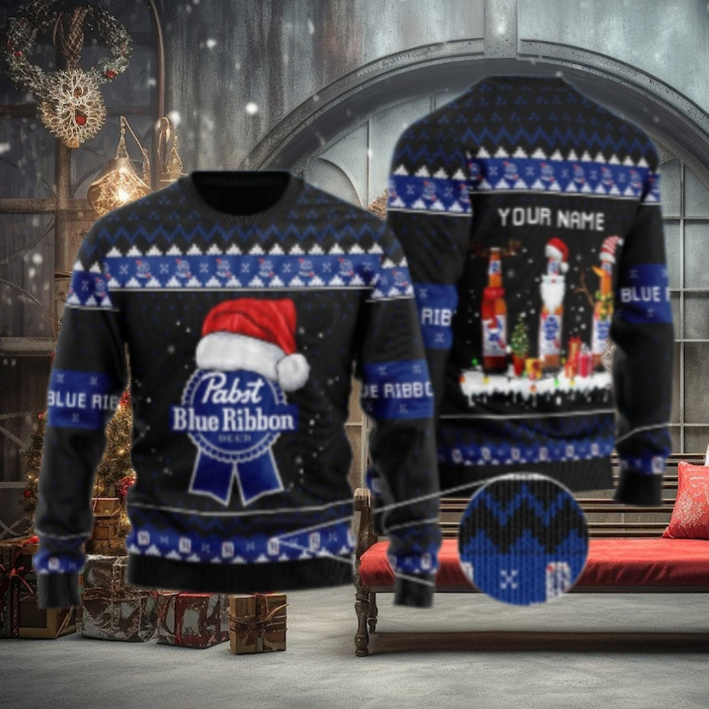Personalized Pabst Blue Ribbon Santa Reindeer Snowflake Ugly Sweater Personalized Pabst Blue Ribbon Santa Reindeer Snowflake Ugly Sweater