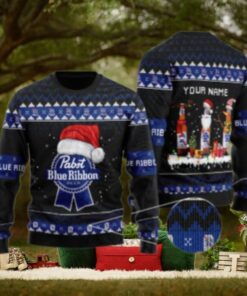 Personalized Pabst Blue Ribbon Santa Reindeer Snowflake Ugly Sweater