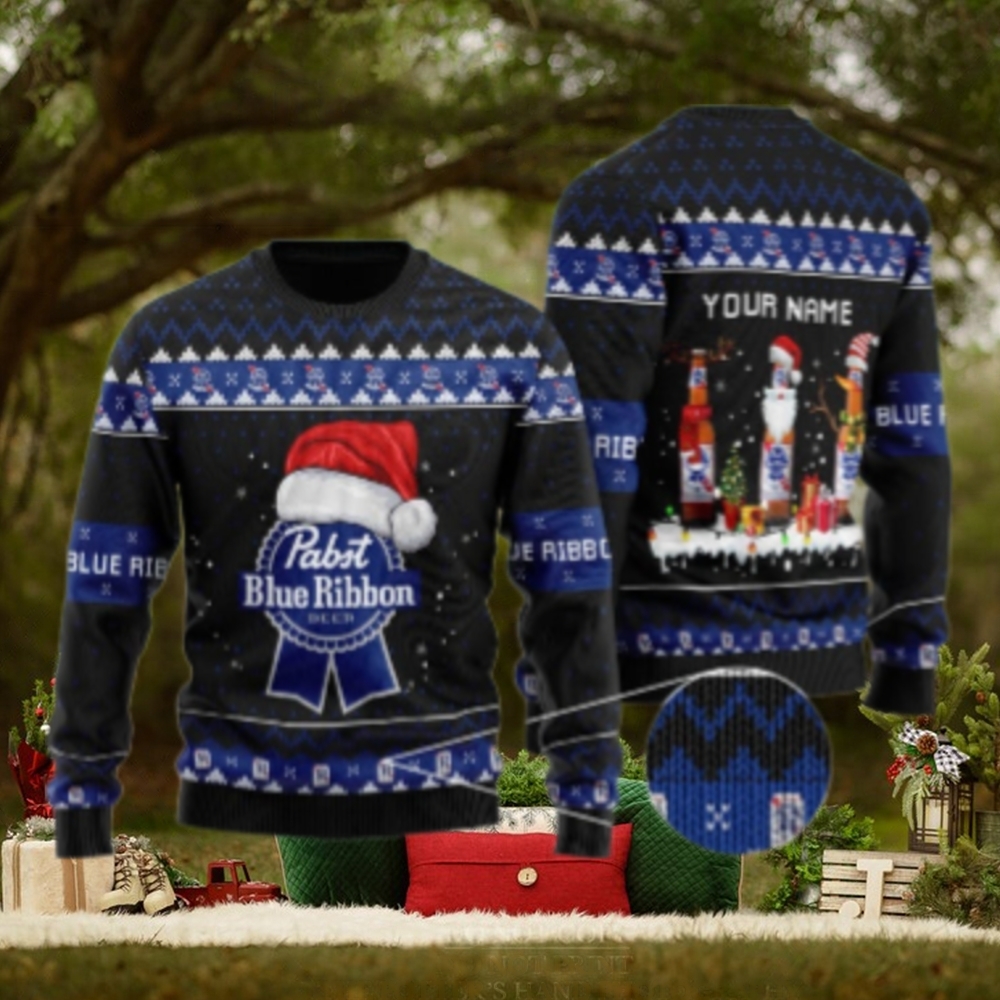 Personalized Pabst Blue Ribbon Santa Reindeer Snowflake Ugly Sweater Personalized Pabst Blue Ribbon Santa Reindeer Snowflake Ugly Sweater