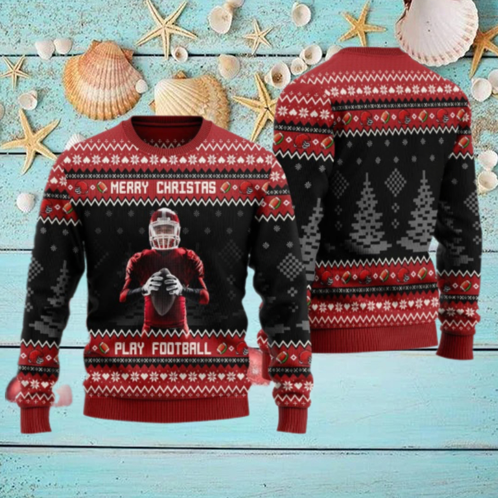 Personalized Photo Merry Christmas And Play Football Ugly Sweater Personalized Photo Merry Christmas And Play Football Ugly Sweater
