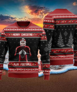 Personalized Photo Merry Christmas And Play Football Ugly Sweater
