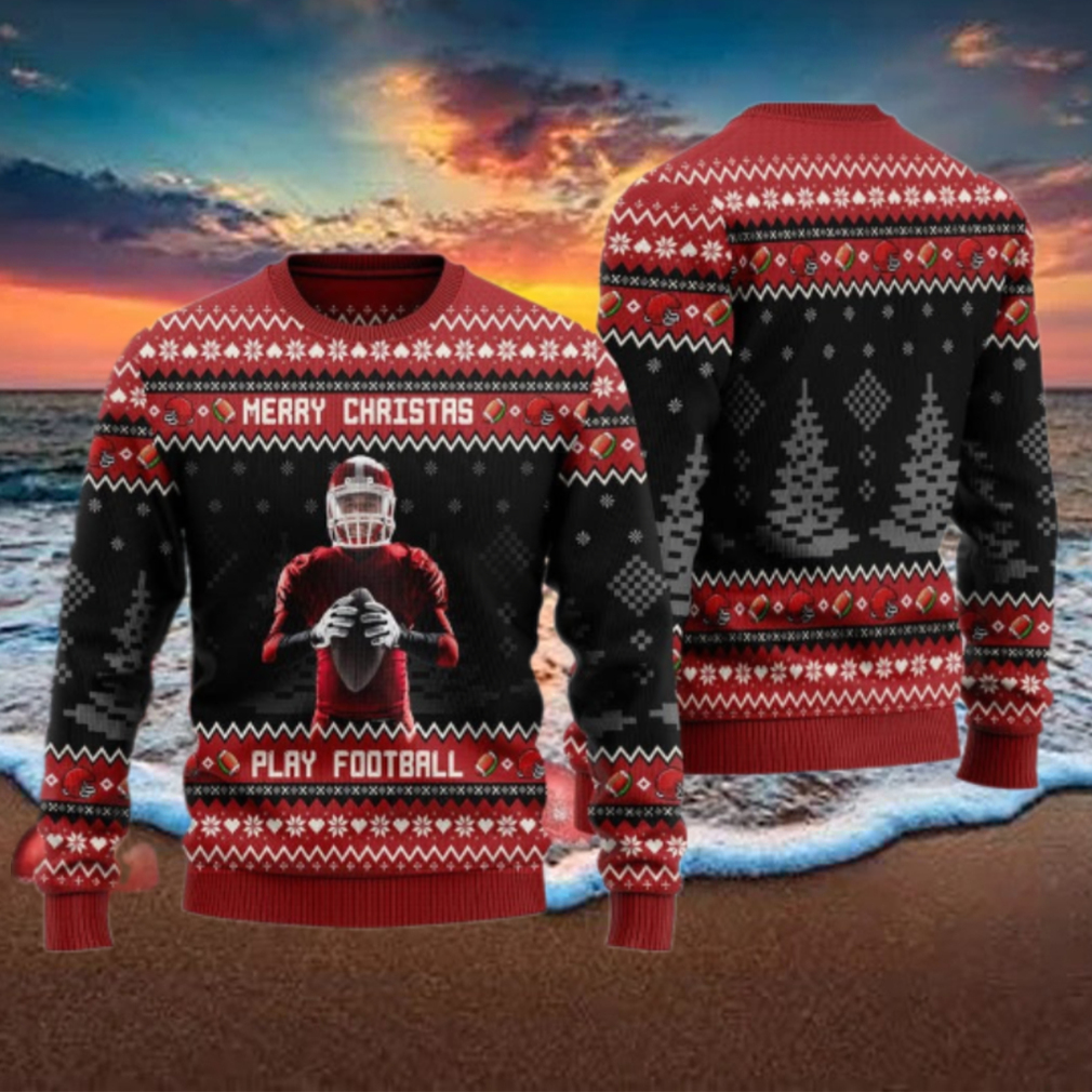 Personalized Photo Merry Christmas And Play Football Ugly Sweater Personalized Photo Merry Christmas And Play Football Ugly Sweater