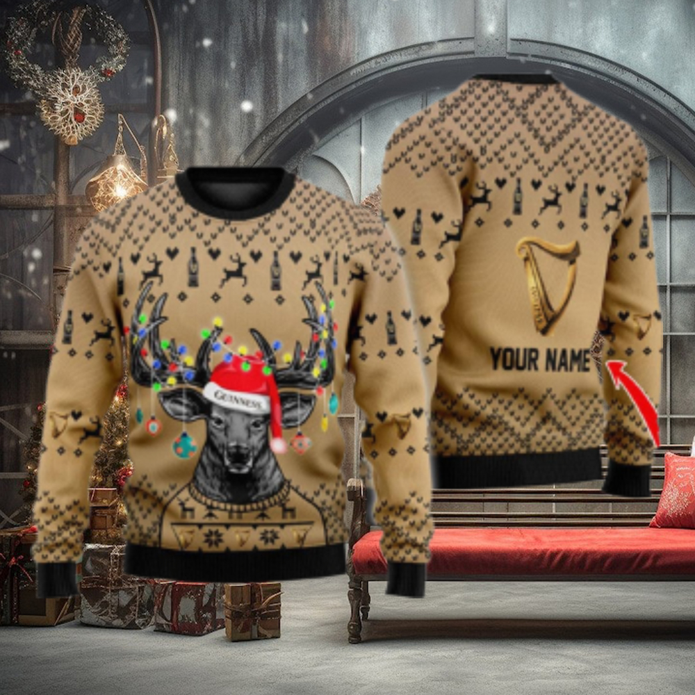 Personalized Reindeer Guinness Christmas Ugly Sweater Personalized Reindeer Guinness Christmas Ugly Sweater