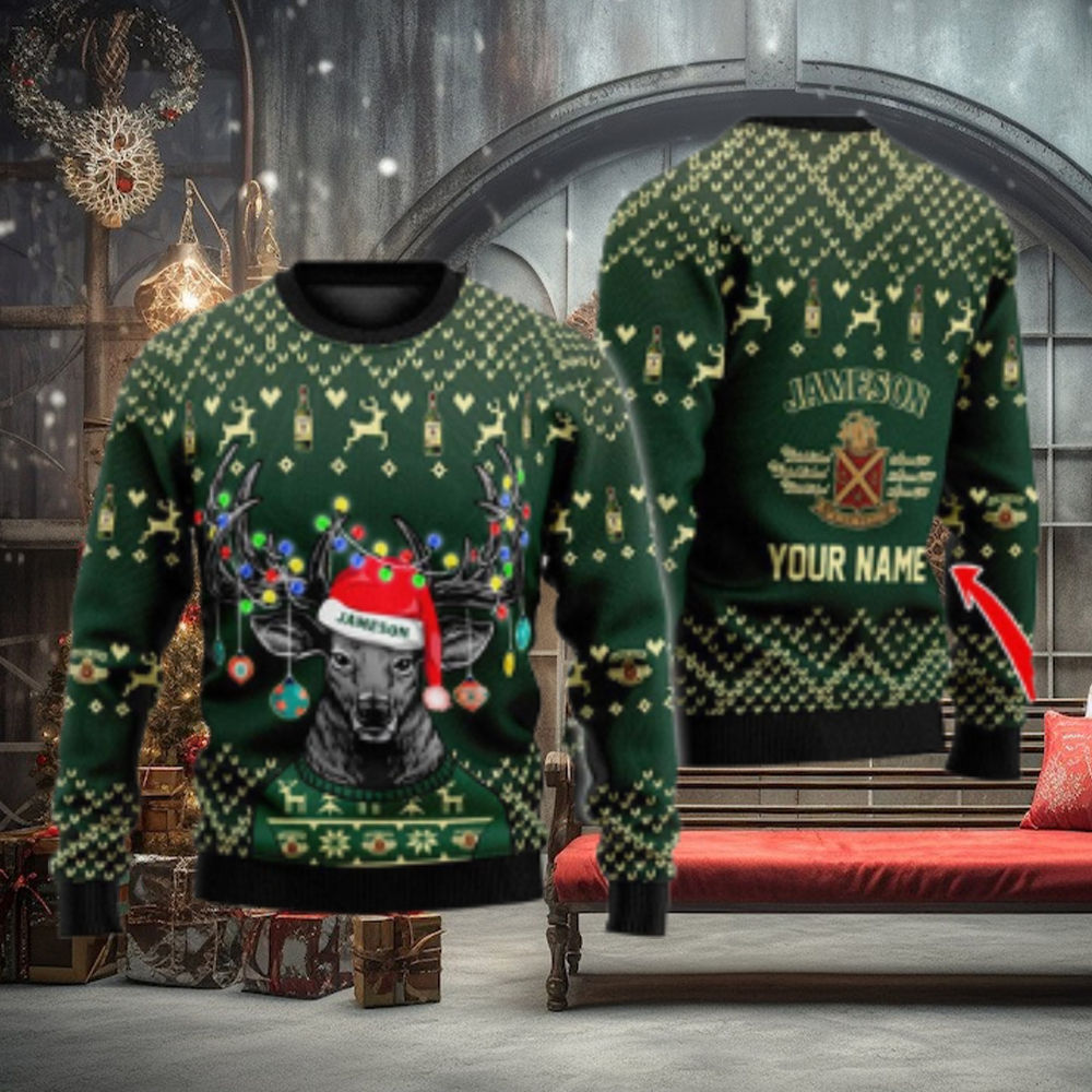 Personalized Reindeer Jameson Whiskey Christmas Ugly Sweater Personalized Reindeer Jameson Whiskey Christmas Ugly Sweater