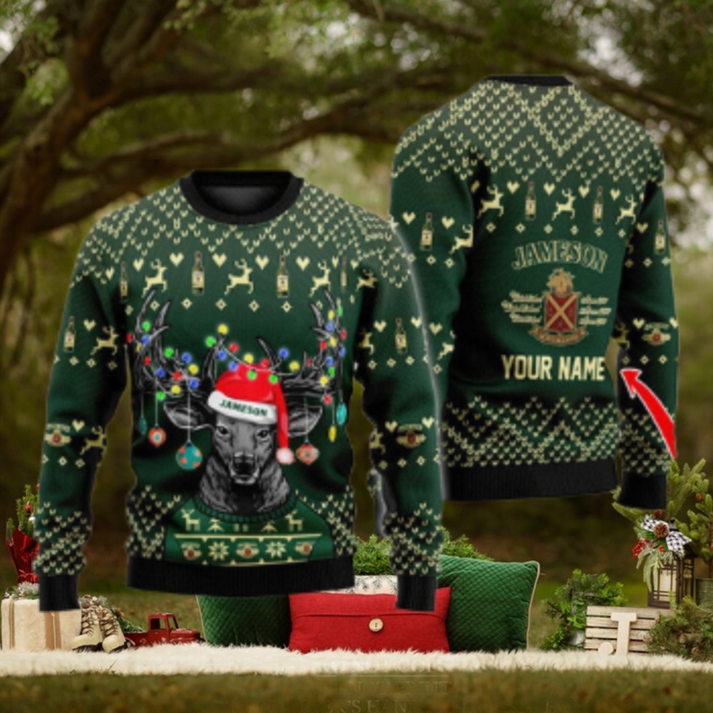 Personalized Reindeer Jameson Whiskey Christmas Ugly Sweater Personalized Reindeer Jameson Whiskey Christmas Ugly Sweater