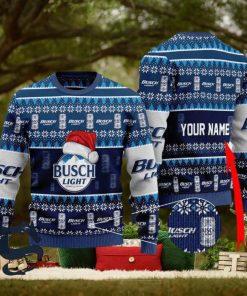 Personalized Santa Hat Busch Light Christmas Sweater, Christmas Gift Apparel, Merry Ugly Christmas Sweater