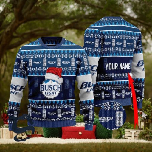 Personalized Santa Hat Busch Light Christmas Sweater, Christmas Gift Apparel, Merry Ugly Christmas Sweater