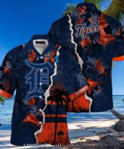 Personalized Sunset Palms Detroit Tigers Navy Aloha Shirt