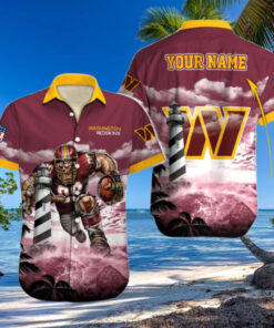 Personalized Washington Commanders Lighthouse Warrior Hawaiian Shirt