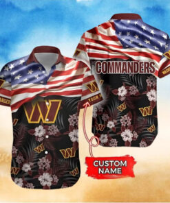 Personalized Washington Commanders Patriotic Floral Hawaiian Shirt