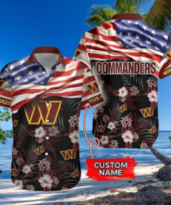 Personalized Washington Commanders Patriotic Floral Hawaiian Shirt