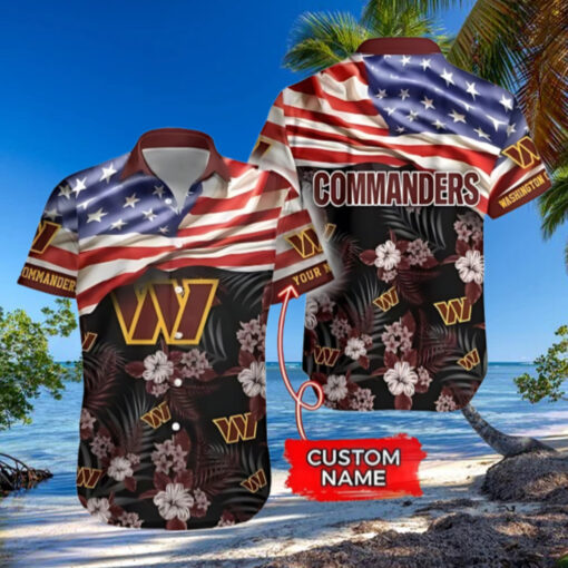 Personalized Washington Commanders Patriotic Floral Hawaiian Shirt