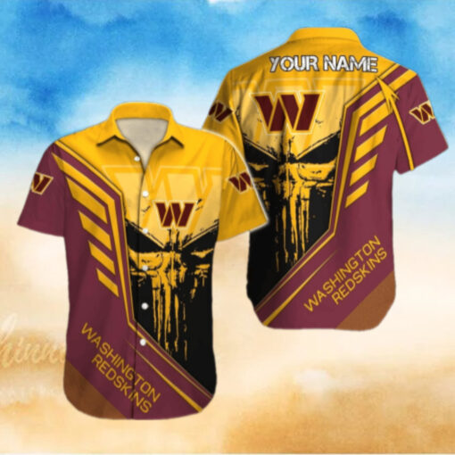 Personalized Washington Commanders Skull Emblem Hawaiian Shirt