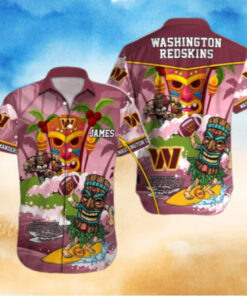 Personalized Washington Commanders Tiki Surf Hawaiian Shirt