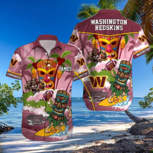Personalized Washington Commanders Tiki Surf Hawaiian Shirt